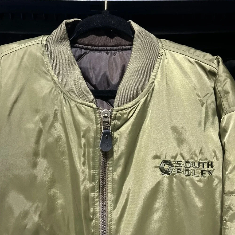 NWT‎ Vintage Southpole Bomber Jacket Reversible Mens XL Green Brown Y2K